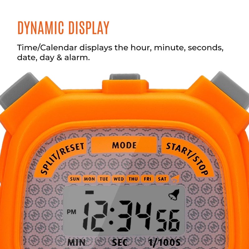 Marathon Adanac 3000 Digital Stopwatch Timer, Neon Orange - High Precision Accuracy to 1/100th Seconds - Water, Dust & Shock Resistant - 46â€ Lanyard Included - Image 4